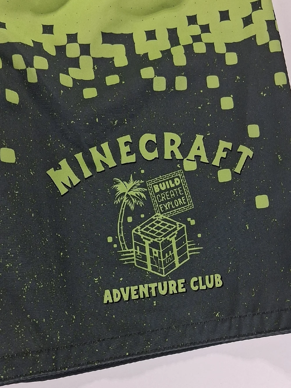 Boys Minecraft Swim Trunks Size 10/12 Green Pixel Graphic Back Pocket